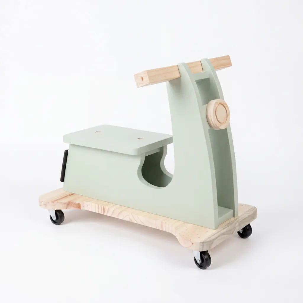 Mini Moto Lambreta Montessoriana Infantil Andador Madeira Equilíbrio Cor Verde Chá
